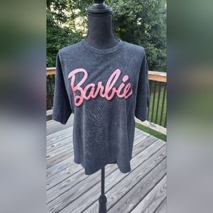Barbie Dark Grey and Hot Pink Cropped Tshirt Size XL